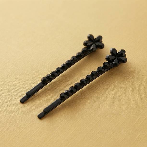 kaamil Black Flower Bobby Pins / Hair Clips Set for Women & Girls Hair Pin