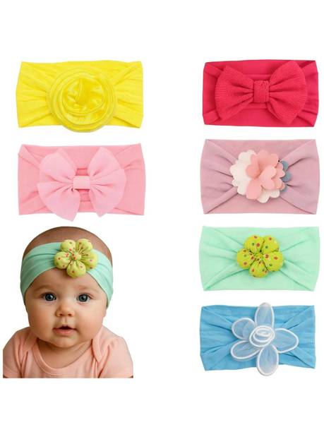 Anna Stella Baby Girl Colorful Headbands Set 6Pcs Soft Elastic headbands with Bows & Flowers Head Band