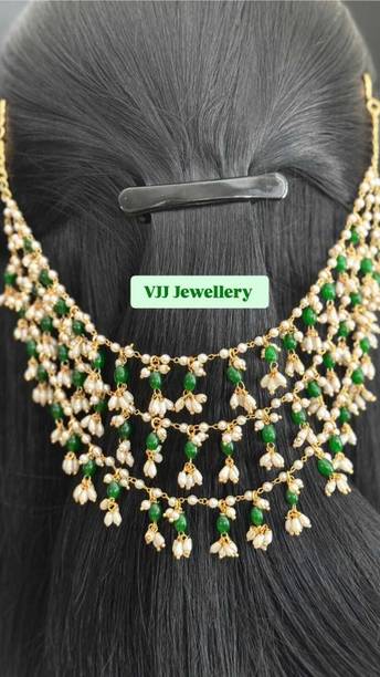 vjj Green Pearl Juda Pin for Women | Wedding & Party Wear Hair Brooch Hair Chain