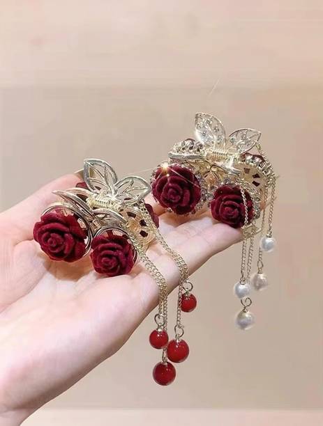 CrazzyShopperz 2pc korean red rose metal Clutcher for party Hair Claw