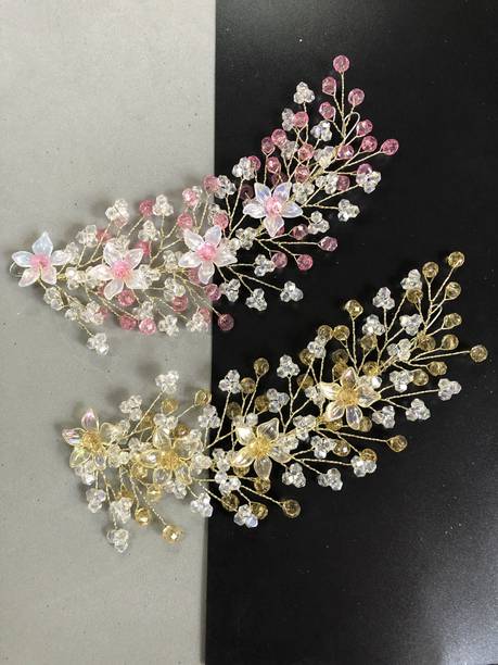 SAMYAK 2 Pcs Crystal Tiara Hair Accessories For Womwn & Girls Hair Pin