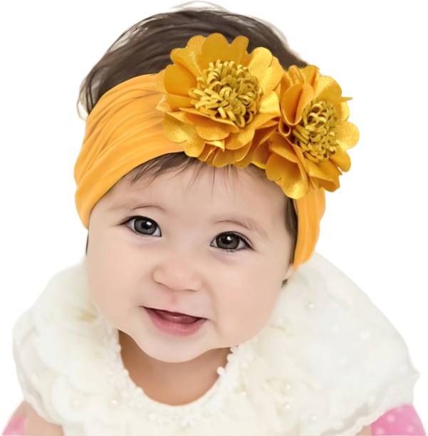 SYGA Baby Girls Nylon Headband Hair Accessories 0-3 Years (Double Flower Yellow) Head Band