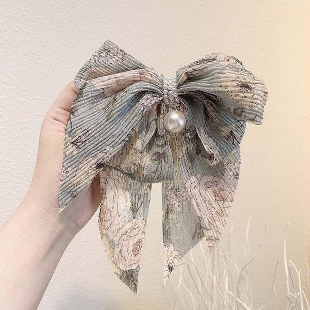 ASG Floral Korean Women Pearl Chiffon Hair Clip Bow Spring Clip Hair Accessories Hair Clip