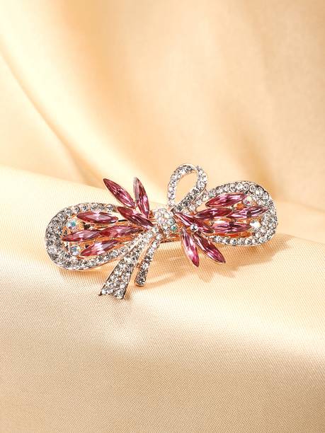 YELLOW CHIMES Women Hair Barrette Clips for Girls Pink Crystal Hairclips French Barrette Hair Clip