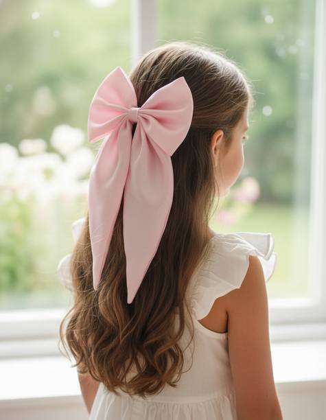 IS SAJIYA DESGIN PINK HAIR BOW Ribbon Hair Bow with Long Streamers for Girls and Women Hair Clip