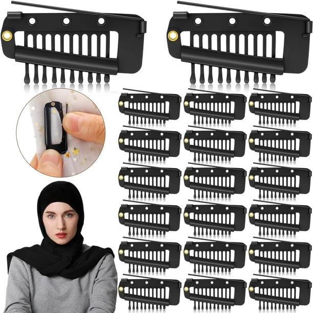 HONEY ACCESSORIES 20Pcs Wig Clips with Safety Pin, Stainless Steel Hidden Dupatta Setting Clips Hair Pin
