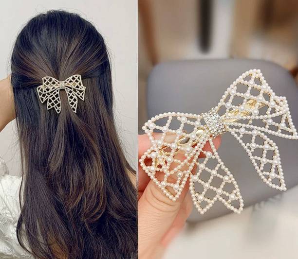 Blubby Pearl Bow Hair Clip Claw Clutch for Women and Girls Hair Pin