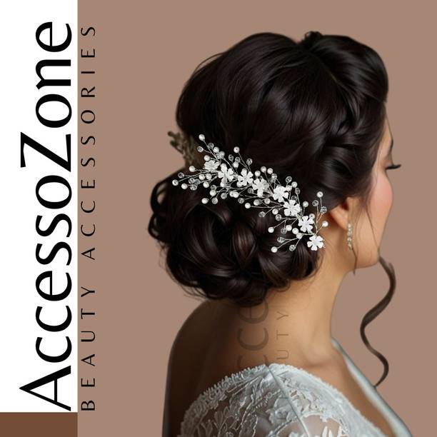AccessoZone Elegant Pearl & Floral Hair Bun Juda Pin for Women Wedding Accessory Hair Accessory Set