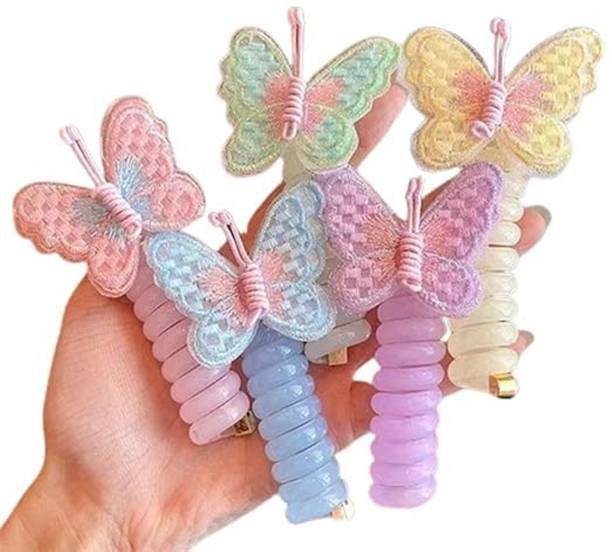 Myself Colorful Butterfly Telephone Wire Coil Hair Ties for Girls, Kids, 5 Pieces Hair Clip