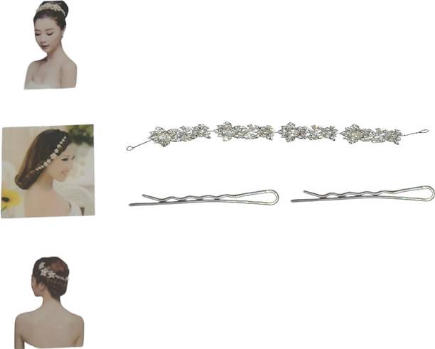 JAS BEAUTY Bridal/Wedding Silver Crystal Tiara Headband-(PACK 1 TIARA 2HAIR PINS) Hair Band
