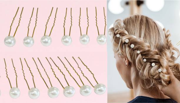 OLLIVOO Premium Wedding Gold U-shaped Pearl Hair Bun Pins Bridal Bobby for Girl & Women Hair Pin