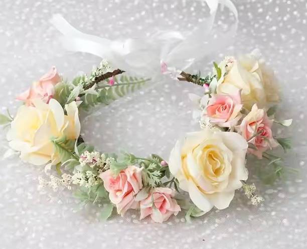 DAKSH Elegant Bridal Tiara & Flower Crown, Romantic Wedding Headband - 1pc. (Round) Head Band