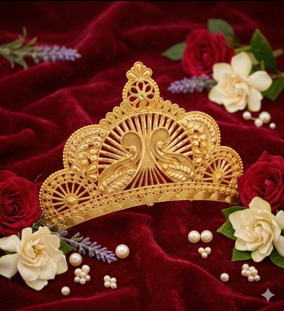 BengCraft Fancy Bridal Tiara Crown Wedding Taj Mukut for Bride, Girls, Women God, Goddess Hair Accessory Set