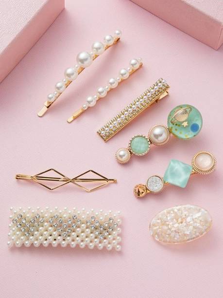 Liptick 8 pcs pink Pearl Decor Hair Clip Hair Clip