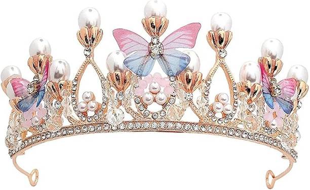 Pamidhar White Crystal Rhinestone Princess Hair Tiara Crown Headband for Girls Hair Band