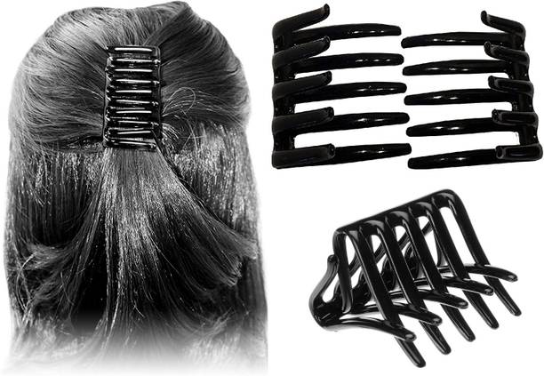 BHARATGAURAV French Juda Crab Interlocking Glossy Black Colors Hair Clip Side Comb Pack of 2 Pieces Hair Clip