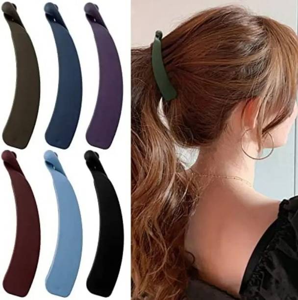 Aayra Pack of 6 Pcs Banana Hair Clip Acrylic matte Finish Hair Clutchers Stylish Hair Banana Clip