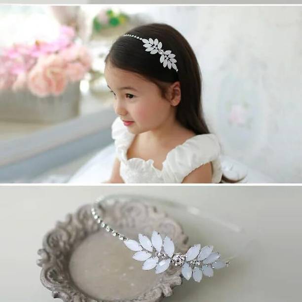 Diversa White Crystal Hairband Gemstone Tiara Crown Floral Headband for Girls & Women Hair Band