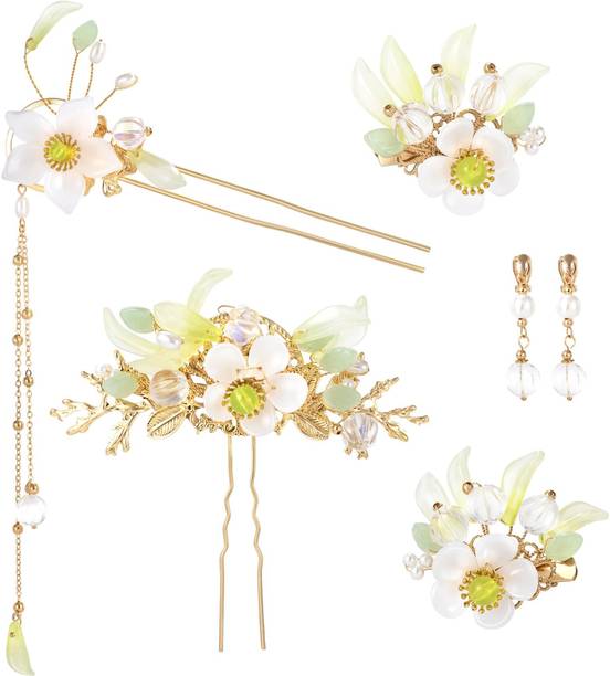 ELEPHANTBOAT Lily Flower Tassel Hairpins With Rhinestone Pearl Clips For Women Girls Hair Pin