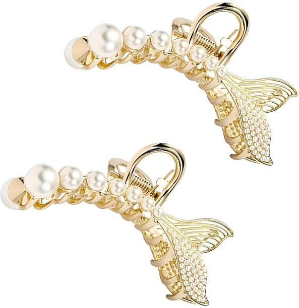 Kardiff 2 pcs Fish Tail Hair Clips with Pearl Design Banana Clip