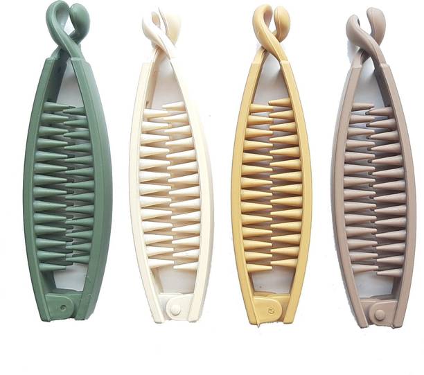 BIRDWARE Big-Size Acrylic Material Banana hair Clips For Women (Multi Color, Pack Of 4) Banana Clip