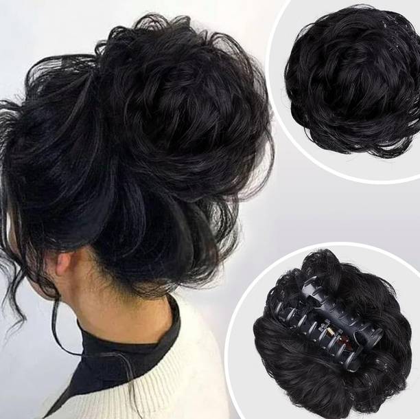 Malvoka Messy Hair Bun Hairpieces Curly Clip Wavy Curly Combs add Hair Volume for Women Rubber Band