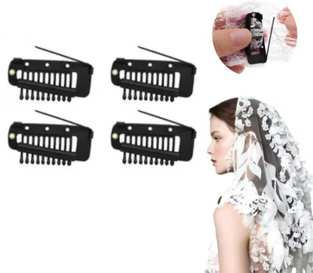 OLLIVOO 4 Pc Chunni Dupatta Clips with Safety Pin, 10-Teeth Strong Chunni Grip HairClip Hair Pin