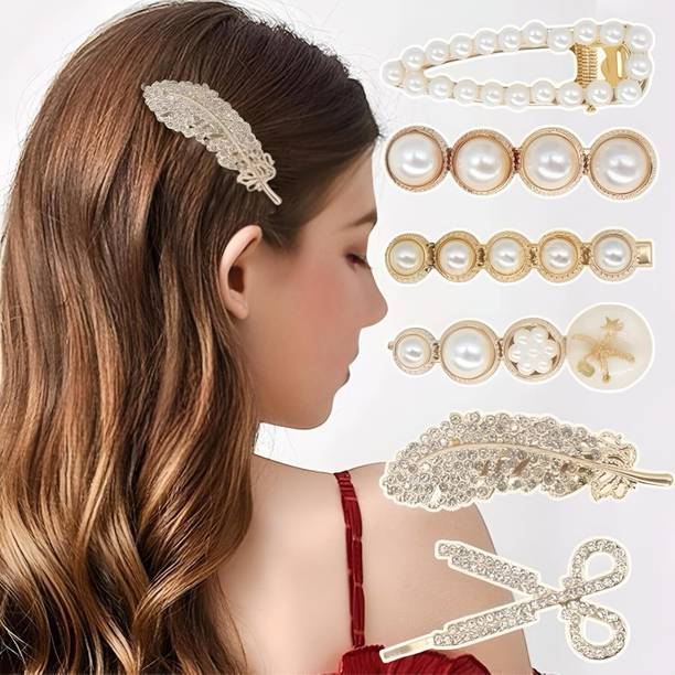 SZN Pearl Hair Accessories for Party, Wedding & Daily Wear (Set of 6) Hair Pin