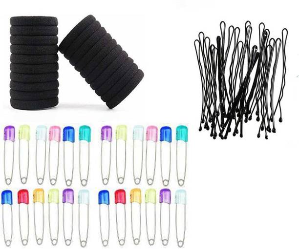 Sharum Crafts 20pc black hair band 24pc bobby pin & 24 Multi Safety Pin Hair Accessory Set