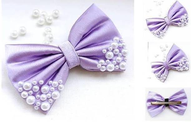 RimR Pearl Hair Bow Clip Purple Hair Clip