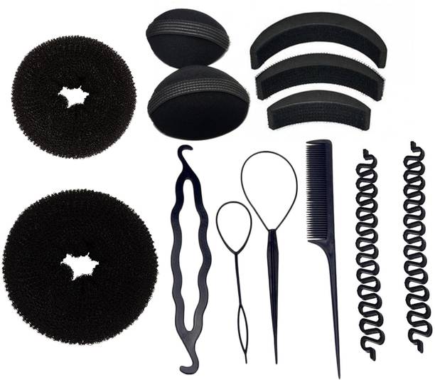 MANODHRUVA Hair Styling Tools Bun Maker Combo Offer Black (Combo of 13 Pieces) Hair Accessory Set