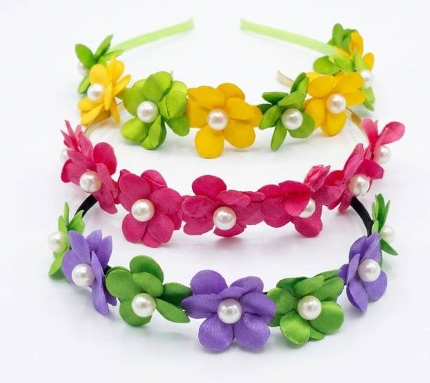 Lovely Trendy Collections Floral Pearl Hair Band Pack of 3 Head Band
