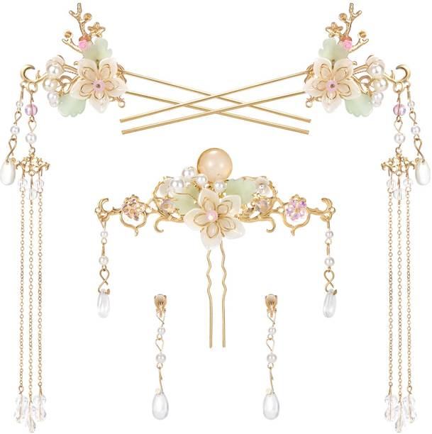 ELEPHANTBOAT Orchid Flower Tassel Hairpins Crystal Pearl Clips for Women and Brides Hair Pin