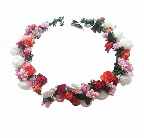 Alora Women Style Flower Pearl Tiara/Crown Head Band (Orange, Red, Pink, White) Hair Accessory Set