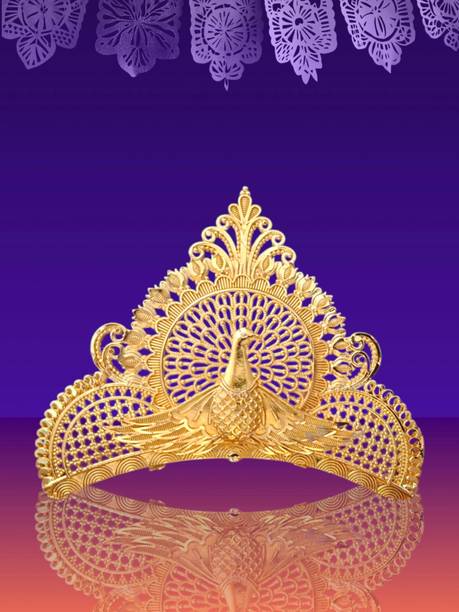 BengCraft Fancy Bridal Tiara Crown Wedding Taj Mukut for Bride, Girls, Women God, Goddess Hair Accessory Set