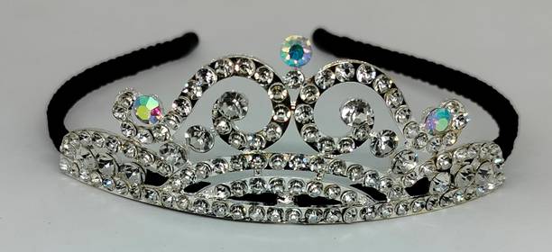 Golden Lion Gold Pageant Prom Crystal Crown Tiara for Girls (Silver) Hair Band (Silver) Head Band