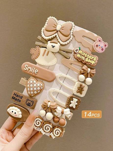 AANAYA HAIR ACCESSORIES 14 Pcs Brown Aesthetic Cute Cartoon Hair Clips for Girls Hair Clip