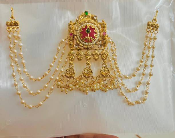 JEWELUXE Bridal Gold Plated Hair Brooch with Pearl Laher Hair Pin