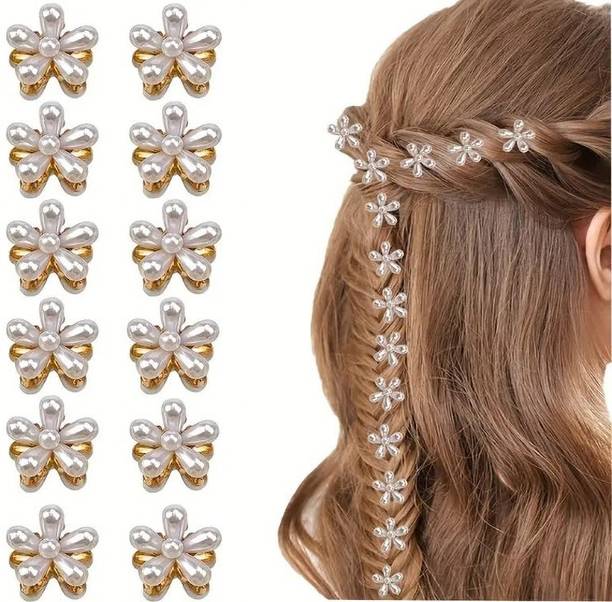 AANAYA HAIR ACCESSORIES 12 Pcs Pearl Flower Hair Pins for Women & Girls | Bridal Juda Hair Accessories Hair Clip