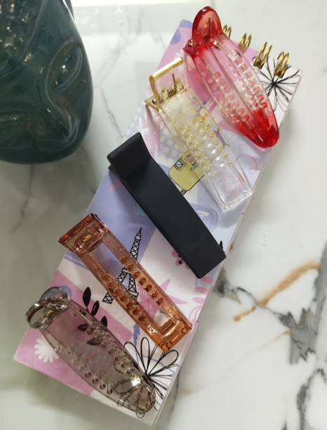 DELEENA Trendy Banana Claw Clip|| 4 Transparent || 1 Matte Black|| Pack of 5 Banana Clip