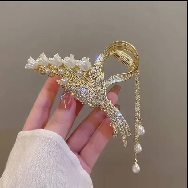 Dreamish Imitation Party Wear Flower with Tassel Hair Claw Clip, Juda Clip for Women & Girls Hair Clip