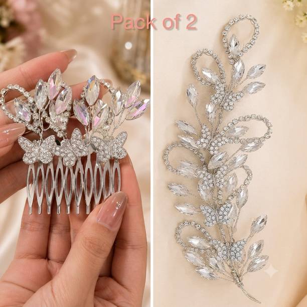 Simaura Crystal Bridal Hair Accessories Combo Pack of 2-Hair Comb + Hair Tiara Hair Accessory Set