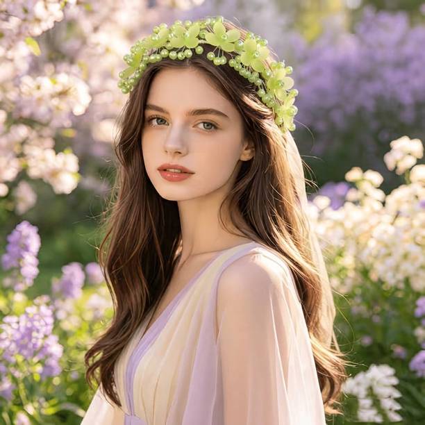 Shikshapatri Elegant Green Flower Pearl Hair Crown for Women, Kids Girls,Beautiful Crown Pc-1 Head Band