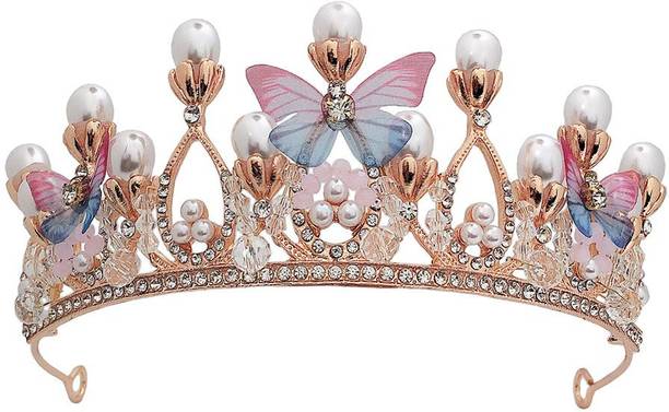 Gokich Emergity Crystal Tiara Crown, Pearl Crown for Princess Costumes Hair Band