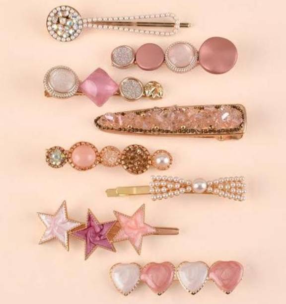 Myra Collection pink colour hair clip for girls and women (pack of 8) Hair Pin