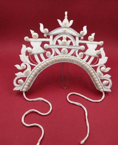 zevastra Sholar Mukut for Bride Bengali Wedding Bridal Crown White Biyer Mukut Hair Pin