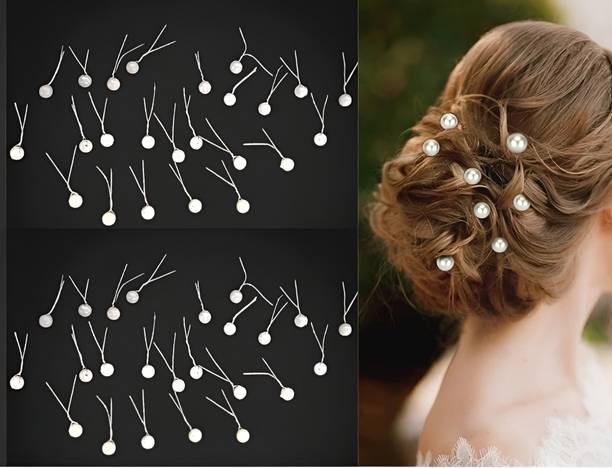 TrinketsNSnarls (48pcs) Pearl Hair Bun Pins for Weddings – Bridal Wire Hair Accessories Hair Pin