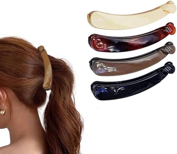 HONEY ACCESSORIES PACK OF 4PCS Women Classic Banana Hair Clip, Ponytail Holder Banana Clip