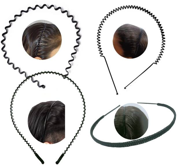 IronTab 4-Pack Men's & Women's Metal Headbands | Non-Slip Wavy Spring Zigzag Hair Bands Hair Band