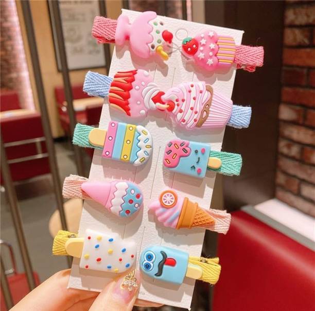 SYGA 10Pcs Baby Hair Clip For Girl Alligator Teeth Hair Accessory For All Type of Infant Toddler Baby Hairs Bow Ice Cream Candy Corn Patterns- Set of 10, Ice Cream Hair Pin